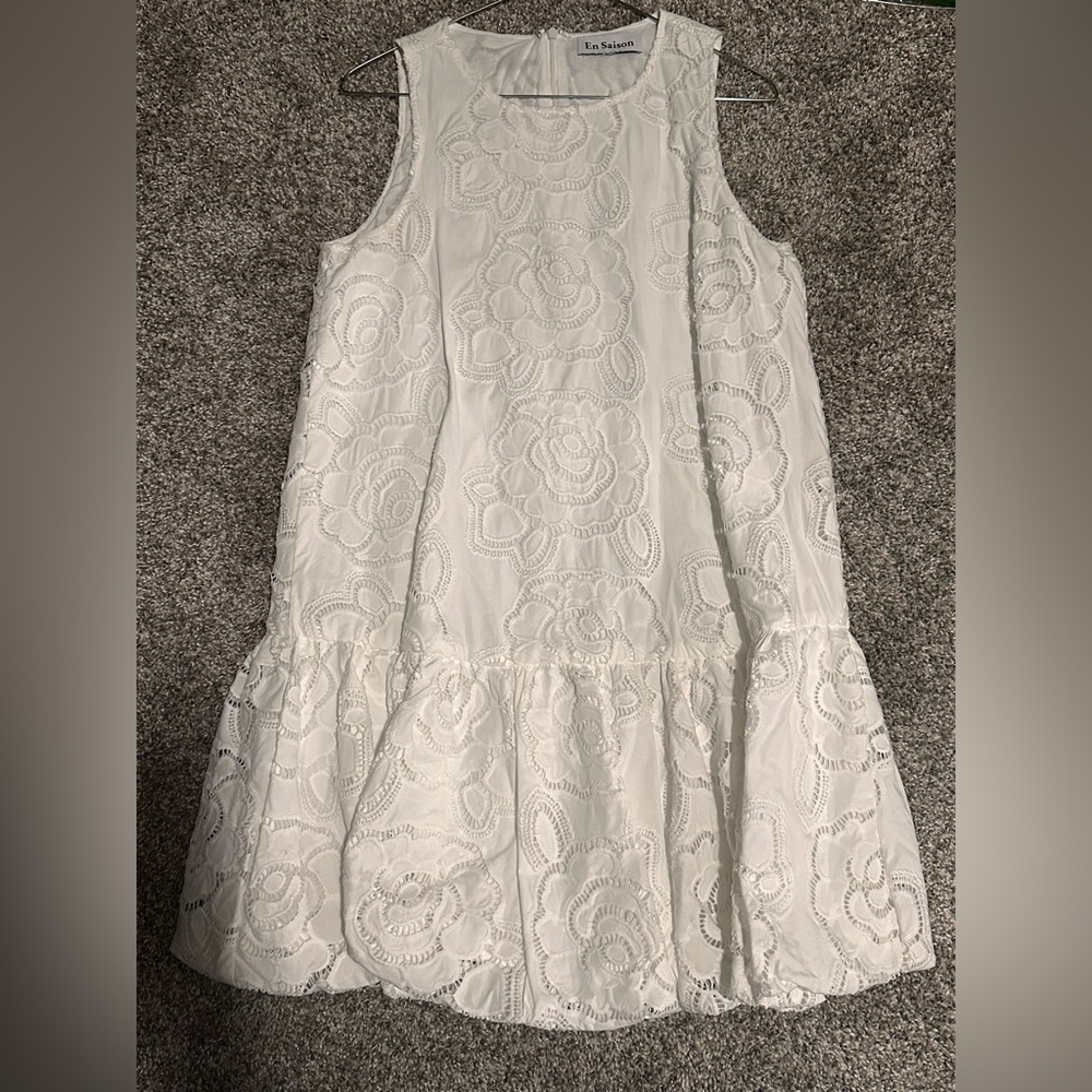 En Saison Chloe Bubble-Hem Sleeveless Mini Dress in White